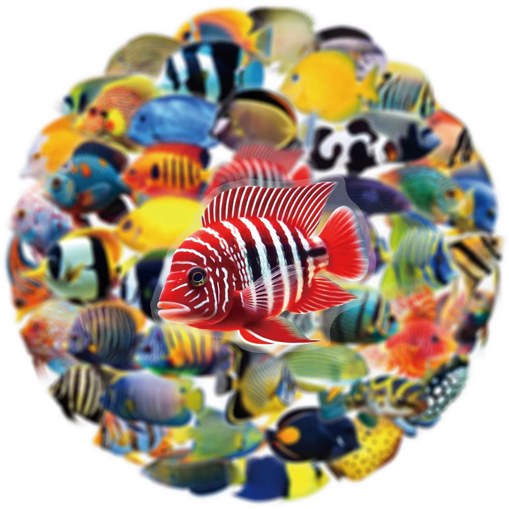 50/100 Pcs PET Transparent Marine Fish Clownfish Stickers Thick Waterproof for Phone Case Scrapbook Suitcase Cup Aquarium Decals