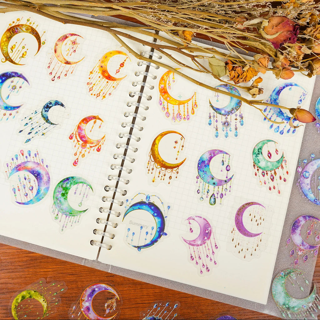 56/112PCS Colorful Tassel Crescent Transparent Stickers PET Beautiful Decoration Waterproof Reward Stationery Notebook Stickers