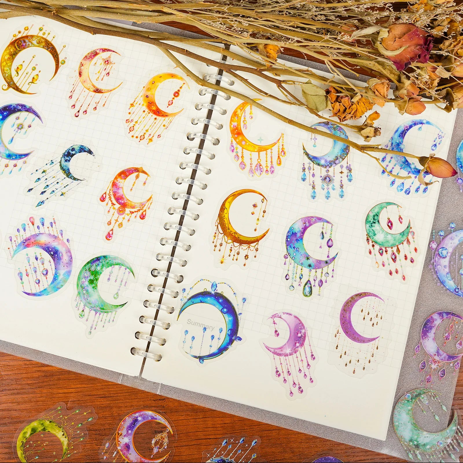 56/112PCS Colorful Tassel Crescent Transparent Stickers PET Beautiful Decoration Waterproof Reward Stationery Notebook Stickers