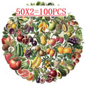 50/100PCS Transparent PET Retro Fruit Sticker Pack Waterproof Notebook Pen Holder Decoration Guitar Notebook Stationery Stickers