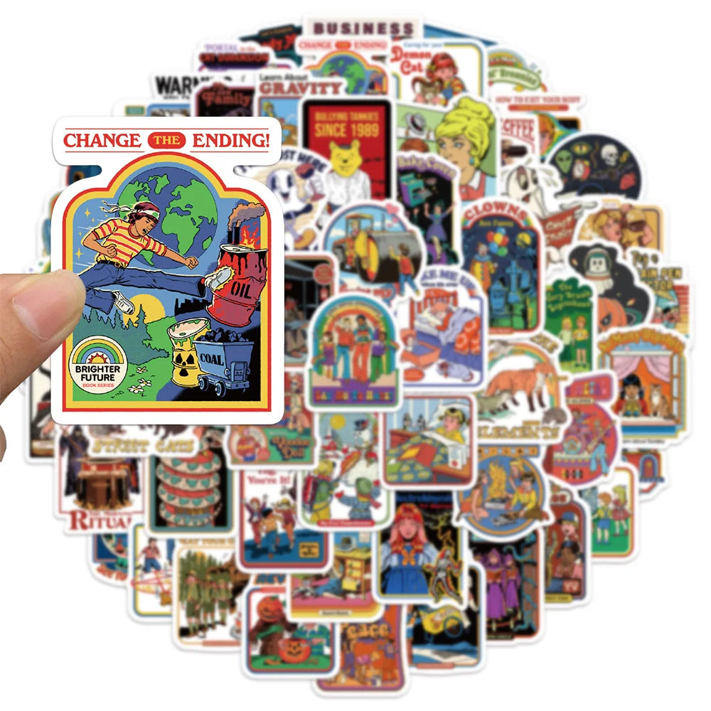 60PCS Cartoon Retro Ghost Graffiti Mixed Anime Stickers DIY Luggage Skateboard Laptop Helmet Guitar Decorative Stickers