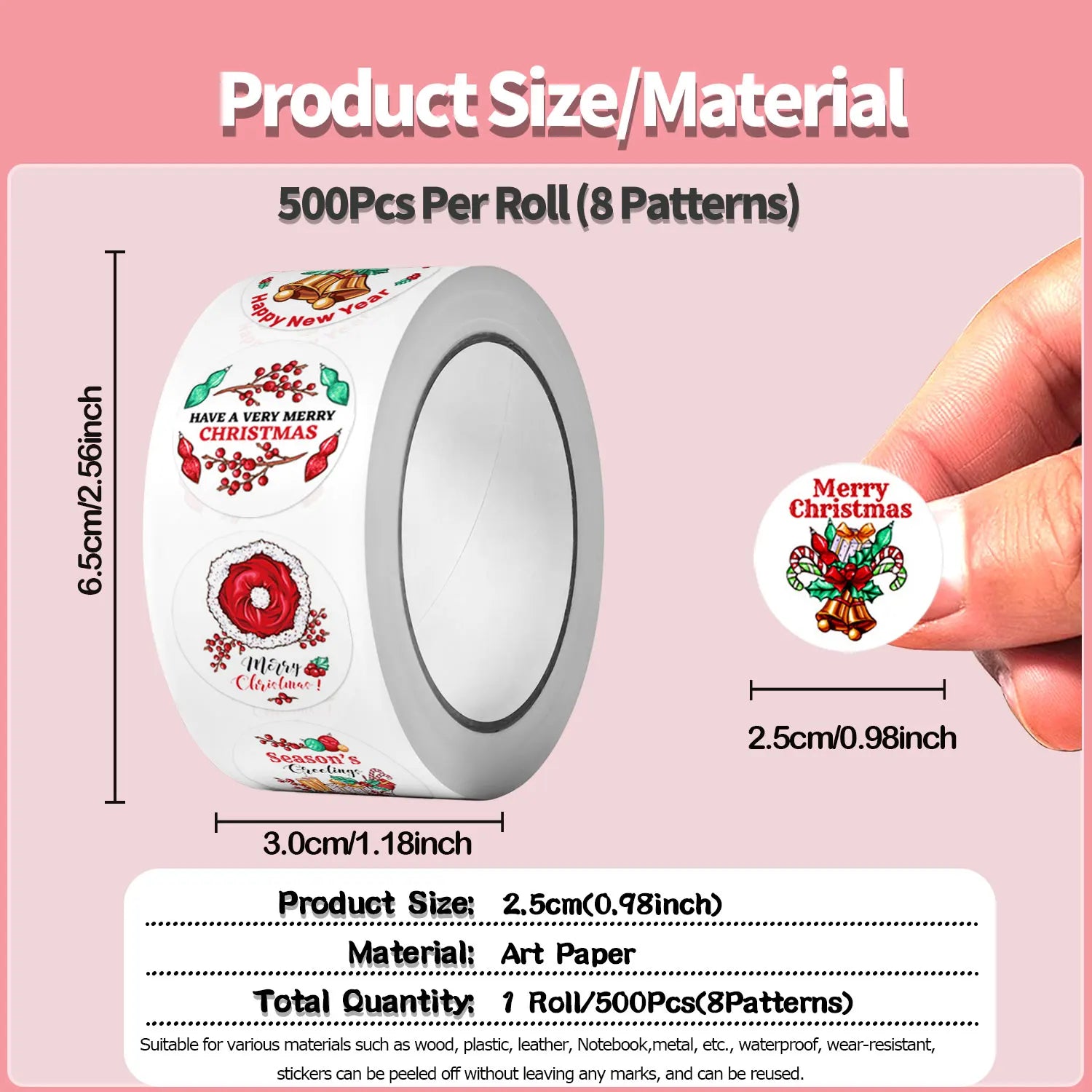 500Pcs Round Vintage Christmas Floras Stickers 2.5cm/1'' Roll DlY Craft Decoration Festival Scrapbooking Labels Gift Sealing