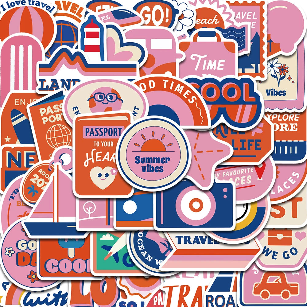 50PCS Travel Stickers Stationary Nostalgia Laptop Luggage Card Aesthetic Creative DIY Gift Art Picture Gifts Coffee Sticker