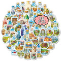 56/112PCS Bottle World Glass Cartoon Stickers Miniature Landscape Building Dreamy Healing Waterproof Stationery Reward Stickers