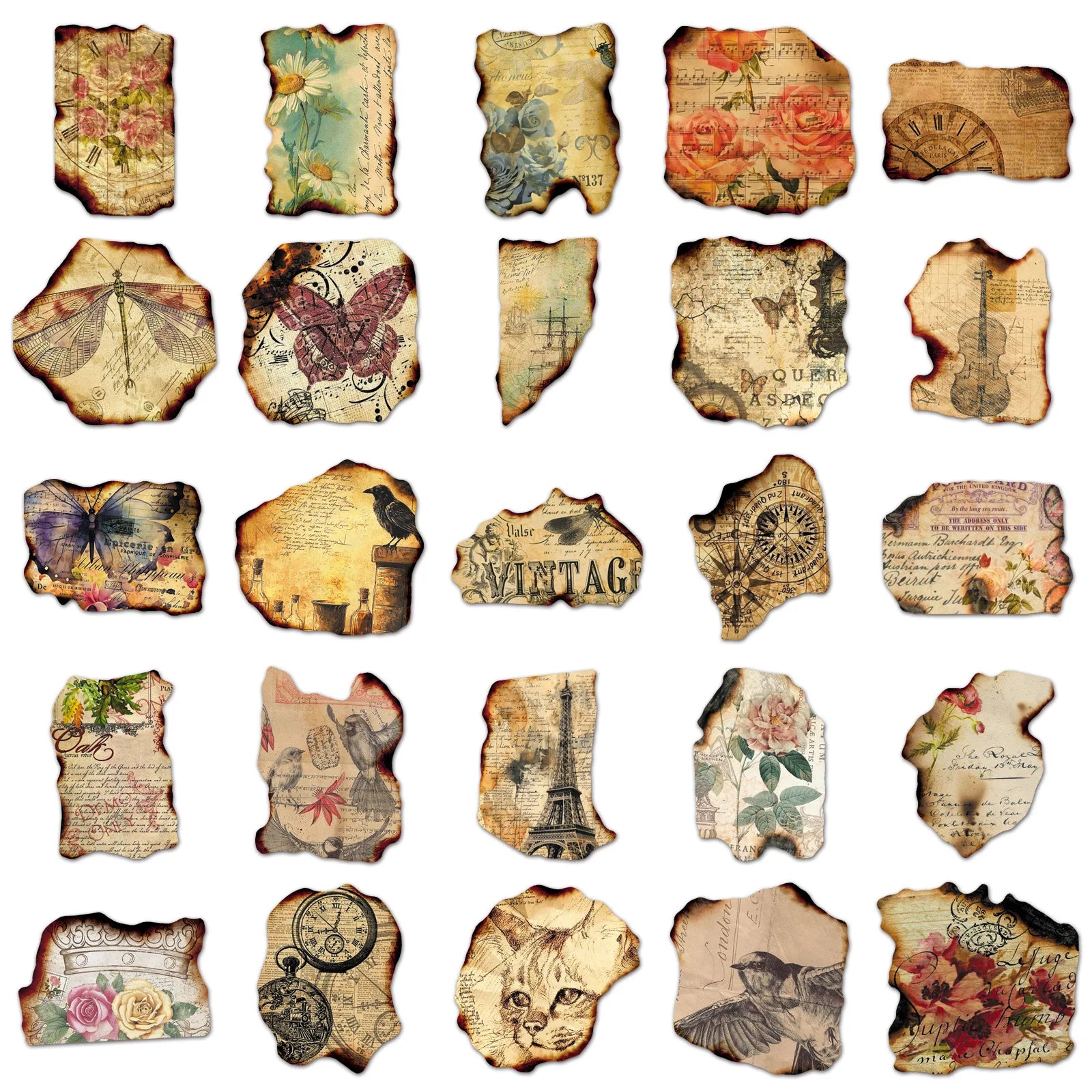 50/100PCS Retro Burning Trace Stickers Creative Paper Fragments Stationery DIY Notebook Stickers