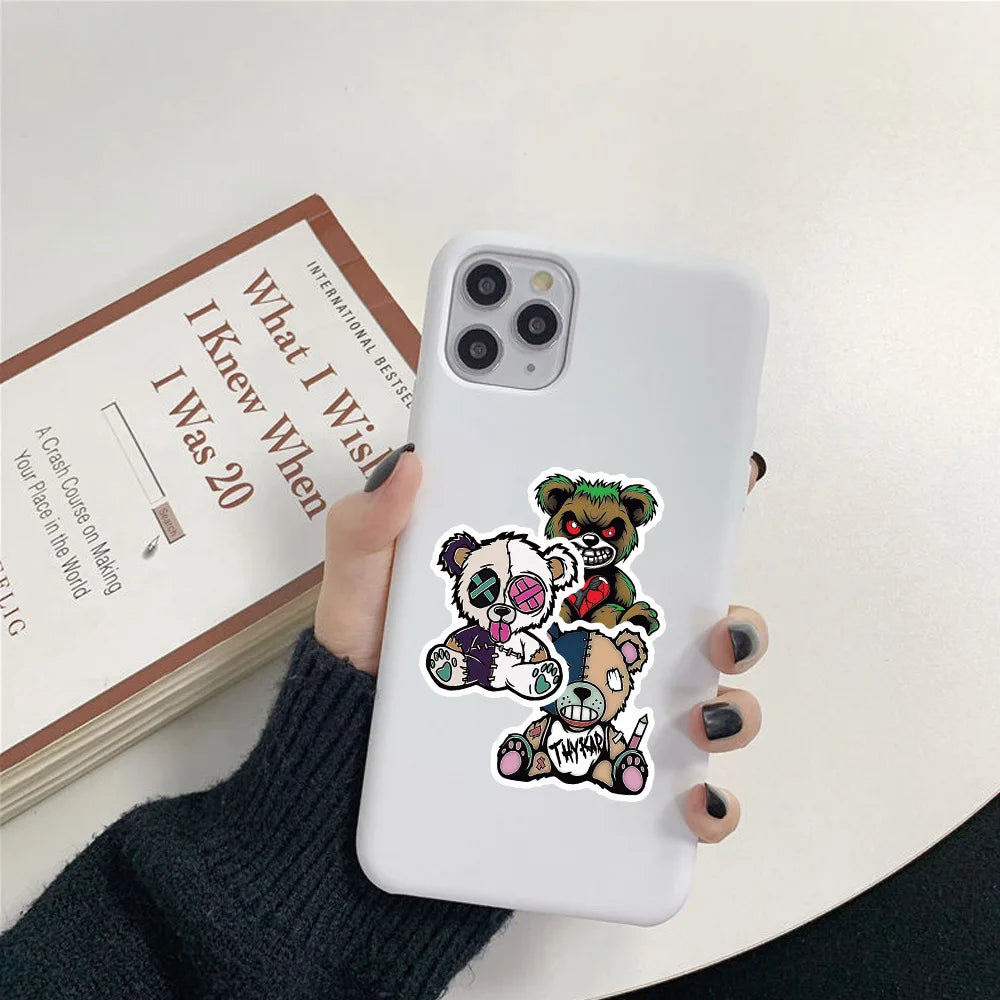 54/108 Pcs Cartoon Horror Cute Monster Bear Thick Waterproof Stickers for Cup Phone Stationery Box Helmet Headphone Notebook