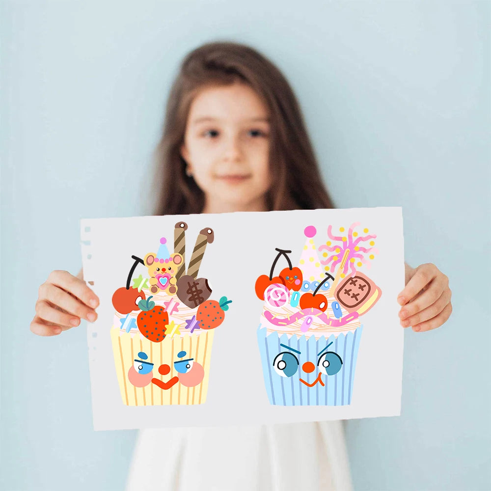 8PCS Cartoon Cake Print Collage Nostalgia Transparent Cartoon Living Scrapbook Skateboards Phone PET Luggage Bottle Decals