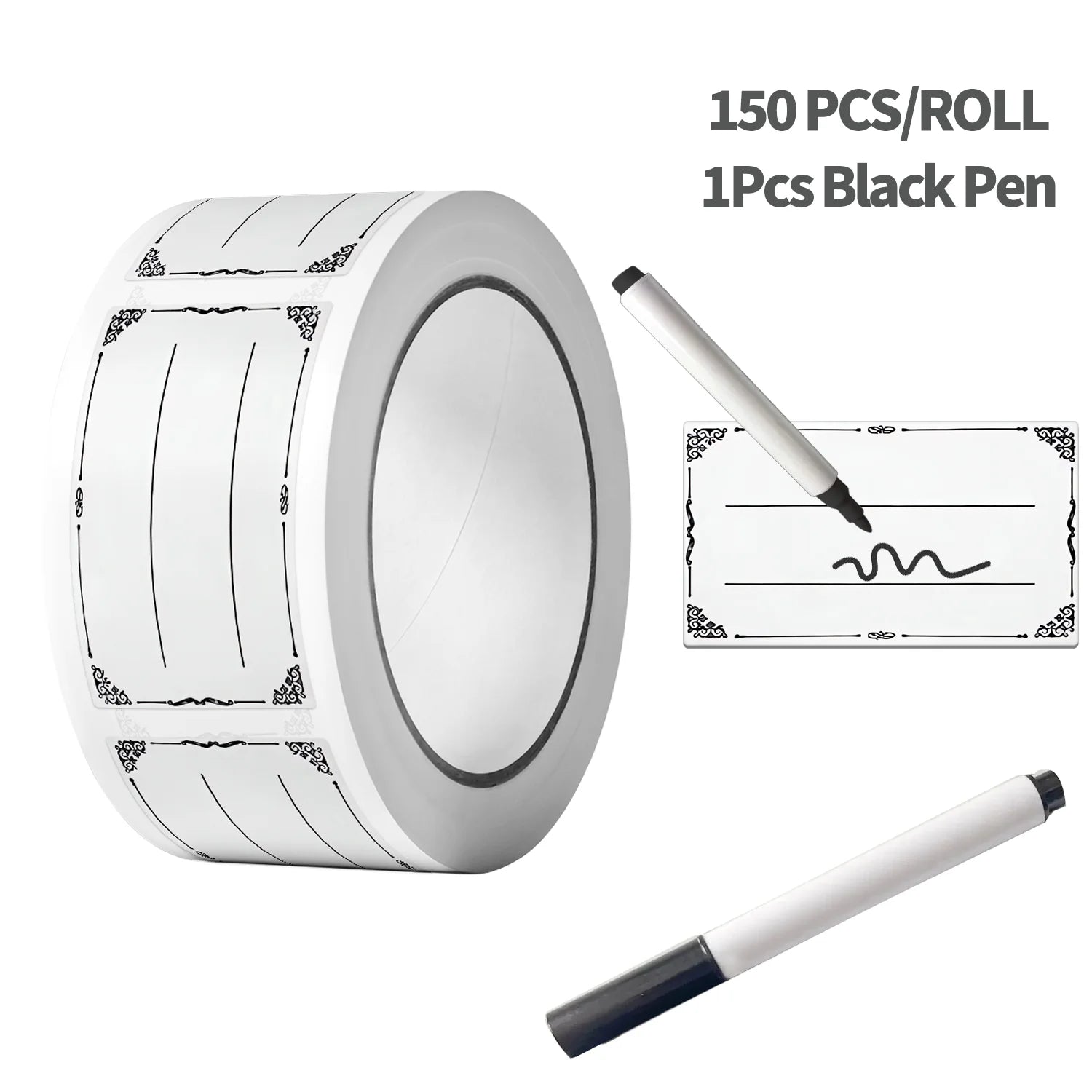 1Roll(150Pcs) Vintage Writing Mark Stickers With Black Marker Pen 0.98*1.57'' Satety Date Freezer Index Labels Sealing Tags