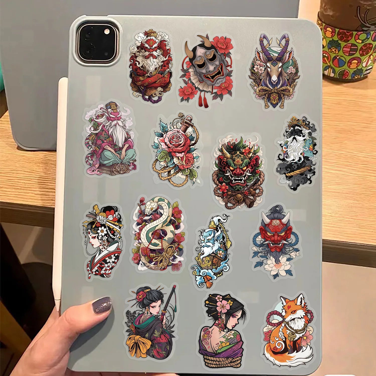 50pcs Transparent Japanese Tattoo Art Stickers - Waterproof PET Decals for Scrapbooking, Guitar & Laptop Decoration