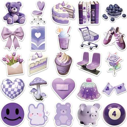 10/30/56PCS Cartoon Purple PVC Sticker Aesthetic Children's Korean Decoration Scrapbooking Stationery School Supplies for Kids