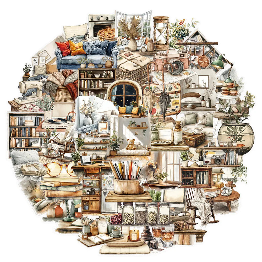 50PCS Home Art Series Transparent Stickers DIY Scrapbook Phone Case Laptop Tablet Decorative Toy Stickers