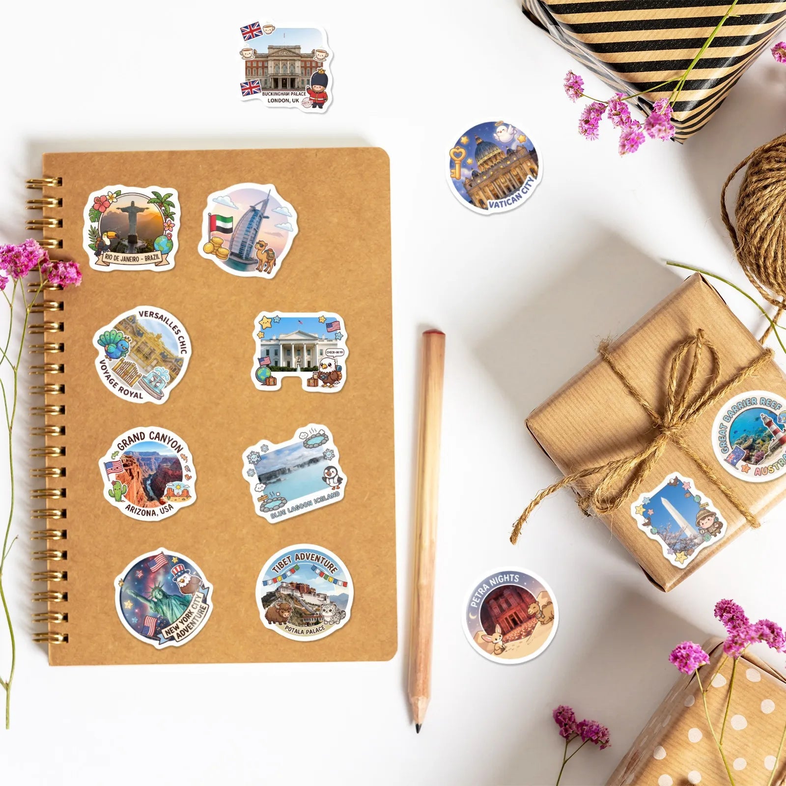 50/100 Pcs Cartoon World Landmark Architecture Travel Stickers DIY for Suitcase Diary Scrapbook File Holder Helmet Thick Decals