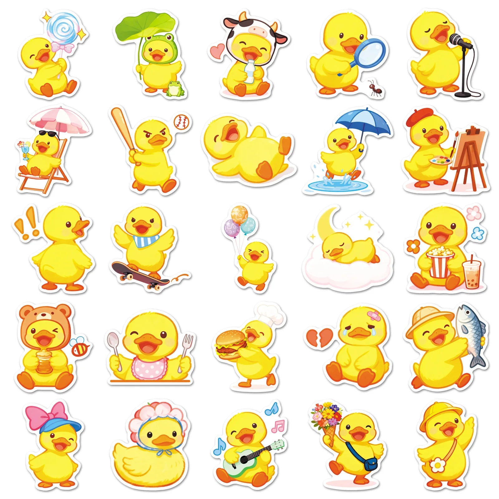 50/100PCS Cute Duck Stickers Q Edition Cute Yellow Hairy Cute Pet Waterproof Decorative Stickers