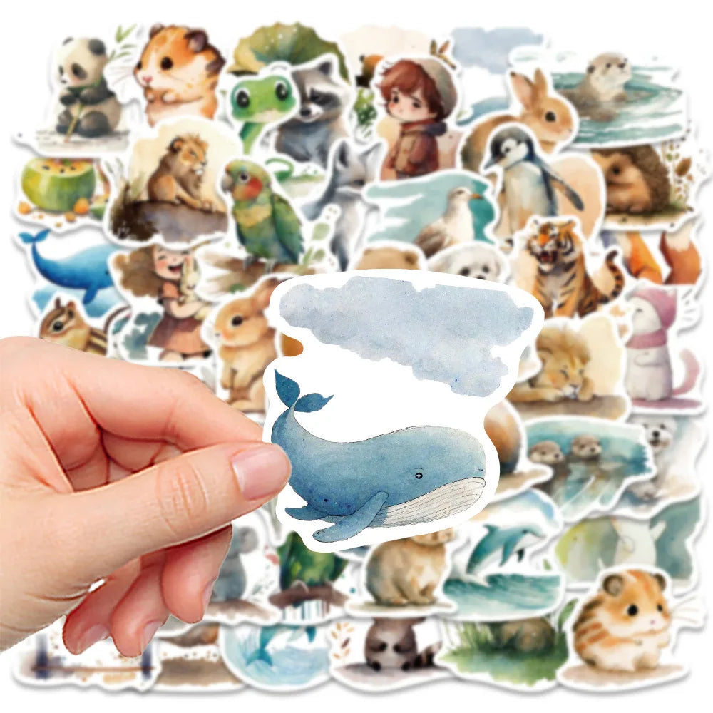 50/100 PCS Cartoon Watercolor Illustration Stickers Laptop Phone Decorative Waterproof Stationery Pen Holder Stickers