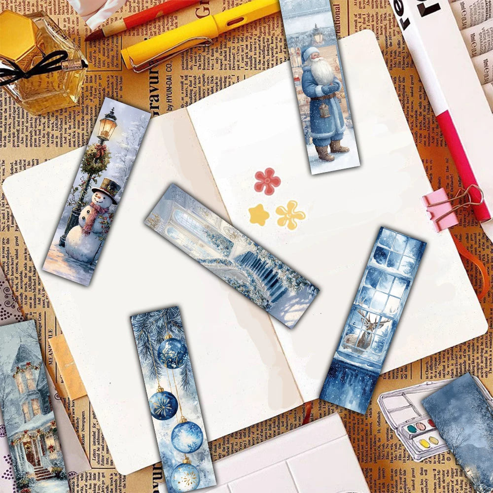 30PCS Blue Christmas Bookmarks Laptop Luggage Reading Books Cartoon Decor Phone Aesthetic Stationery Guitar Bookmark