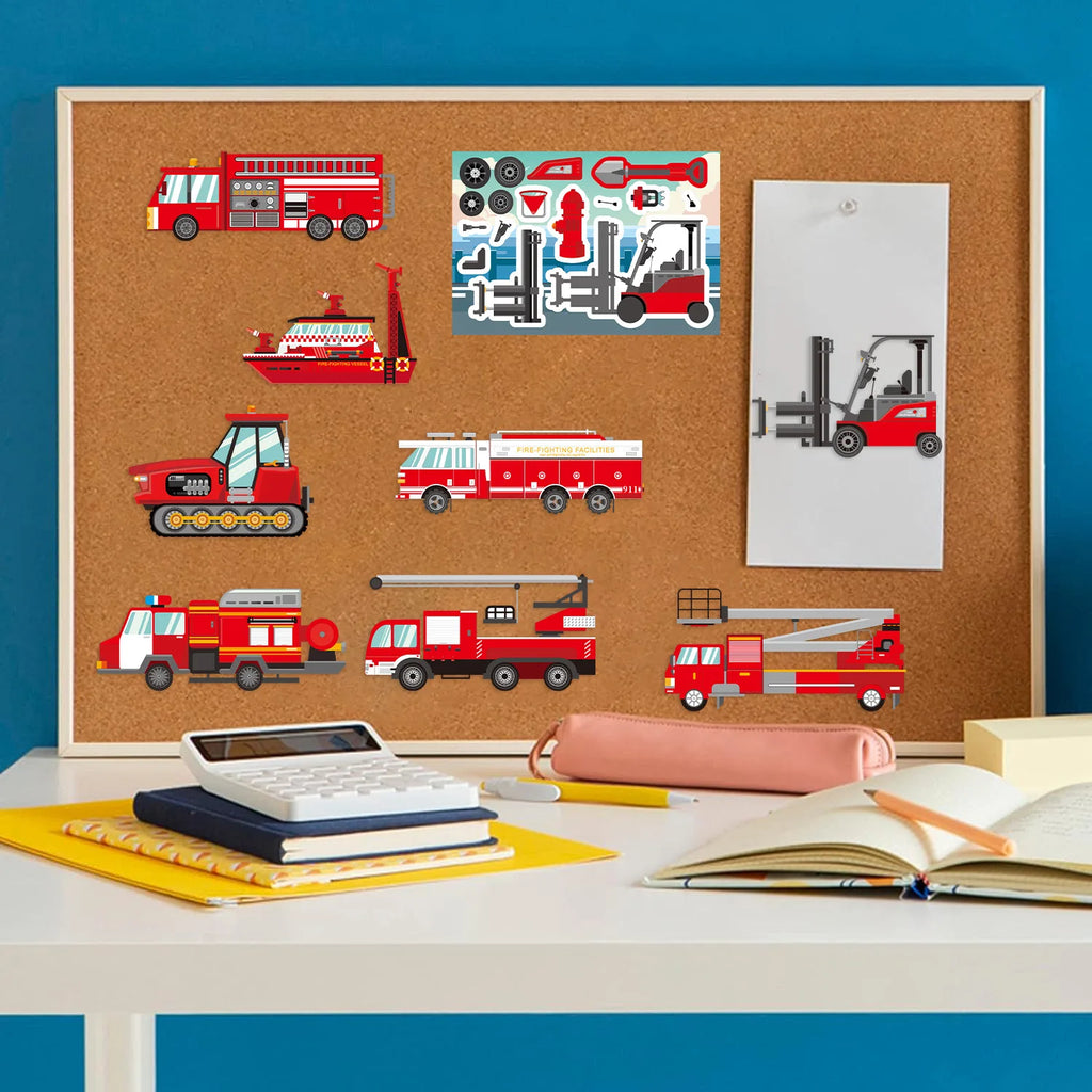 8/16/24PCS Fire Engineering Rescue Vehicle Stickers Creative DIY Hand Account Mobile Notebook Decorative Waterproof Stickers