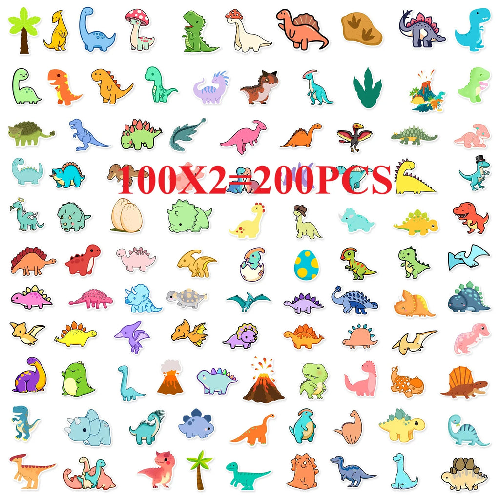 100/200PCS Q Edition Dinosaur Graffiti Stickers Water Cup Creative DIY Skateboard Phone Decoration Stationery Notebook Sticker