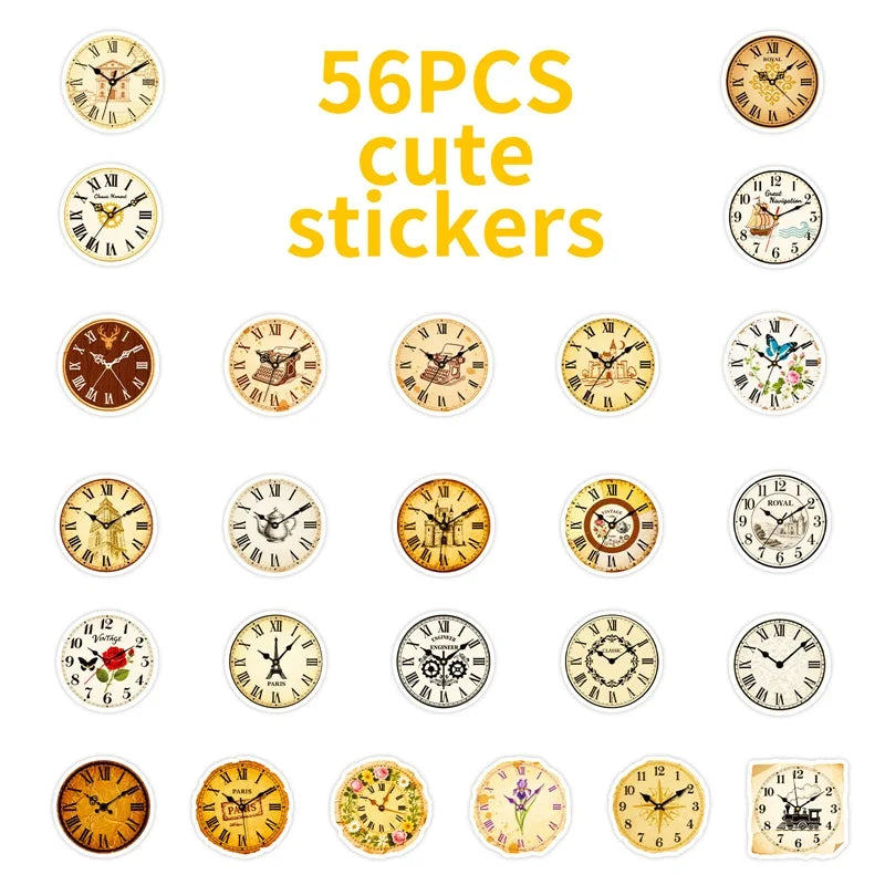 10/30/56PCS Vintage Clock PVC Sticky Stickers Aesthetic DIY Colored Phone Laptop Luggage Skateboard Graffiti Decals