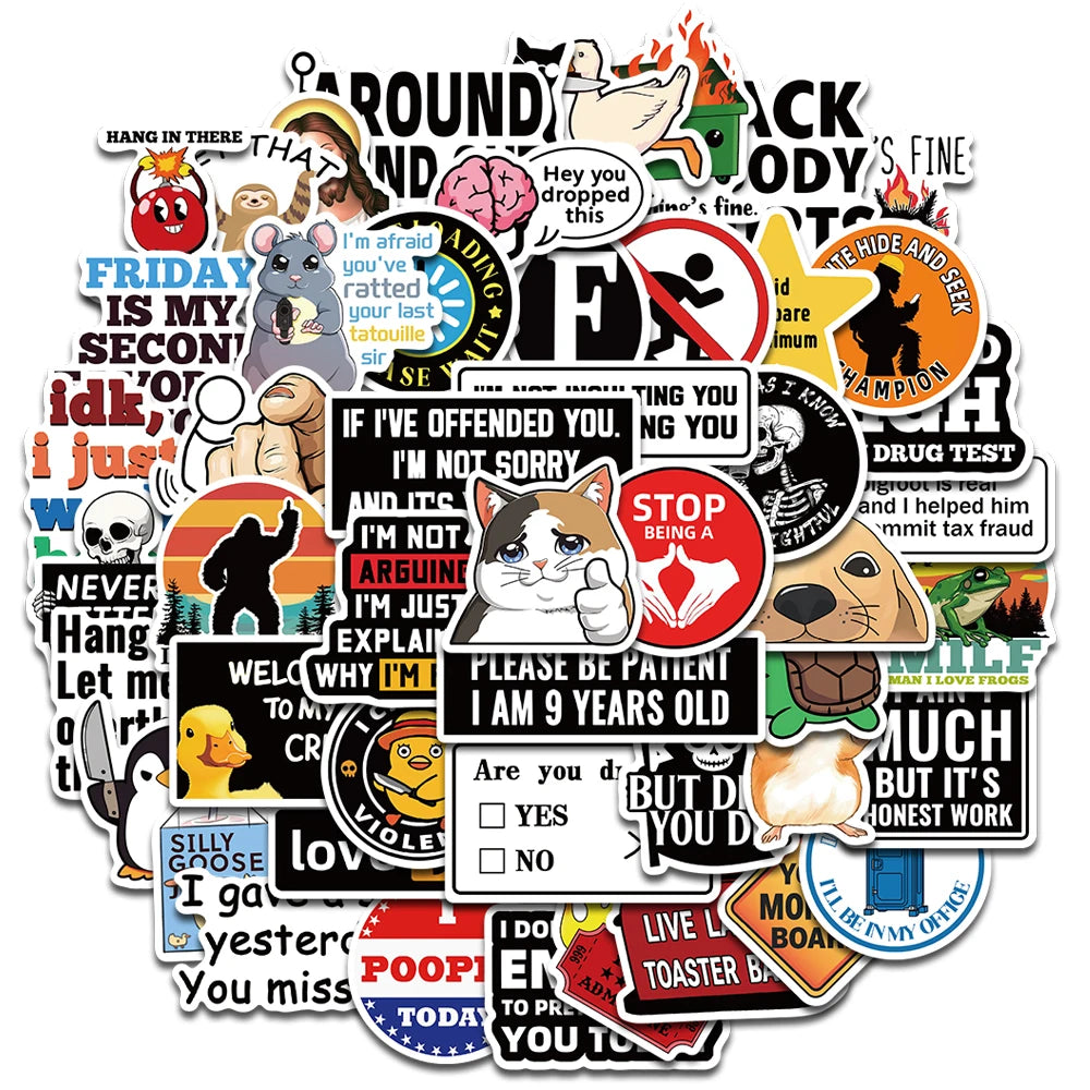 50PCS Prank Meme Stickers Harajuku Decals DIY Fashion Graffiti Decals Luggage Notebook Bike Gift Phone Suitcase Sticker