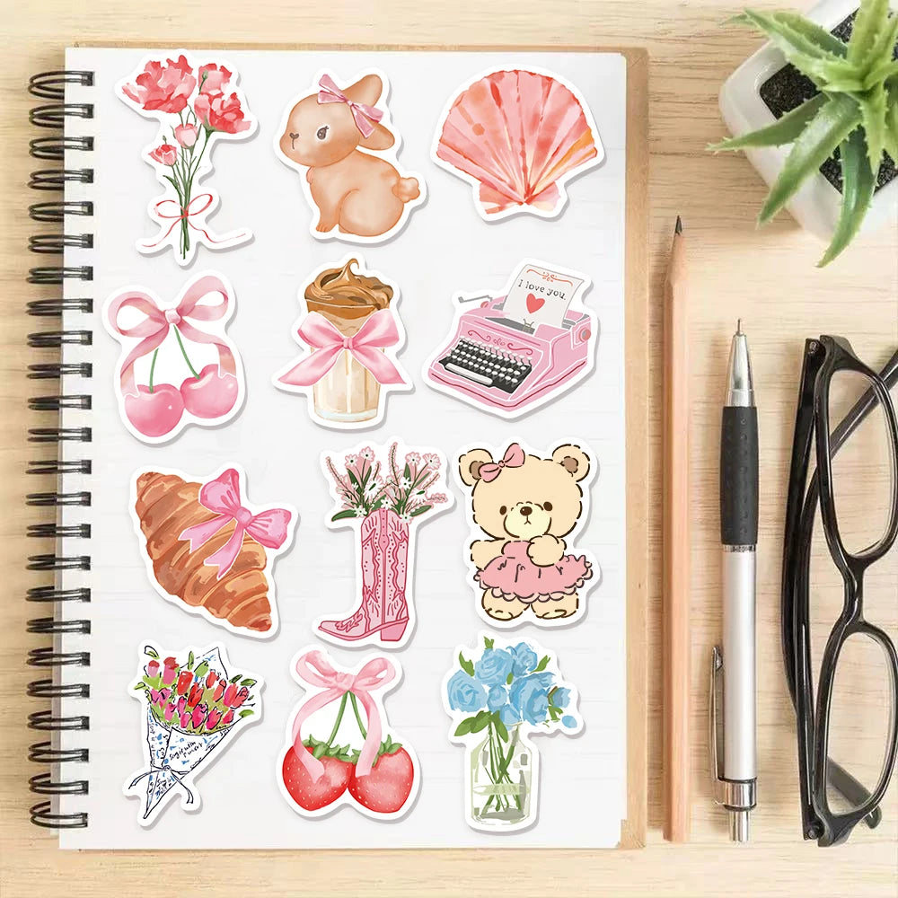 50PCS Cute Bear Pink Stickers Ins Style Cartoon Stickers Decoration DIY Phone Case Laptop Tablet Toy Stickers