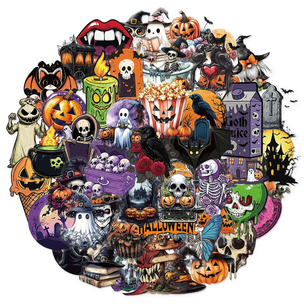 50PCS Halloween Horror Fun Stickers Manual Computer Scrapbook Refrigerator Phone Case Speaker Guitar DIY Toy Stickers
