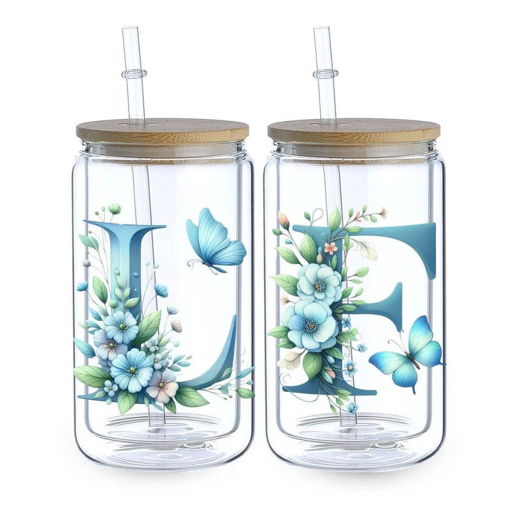 1 set of A~Z letter flower UV DTF transfer stickers, waterproof wipe transfer stickers, suitable for glasses