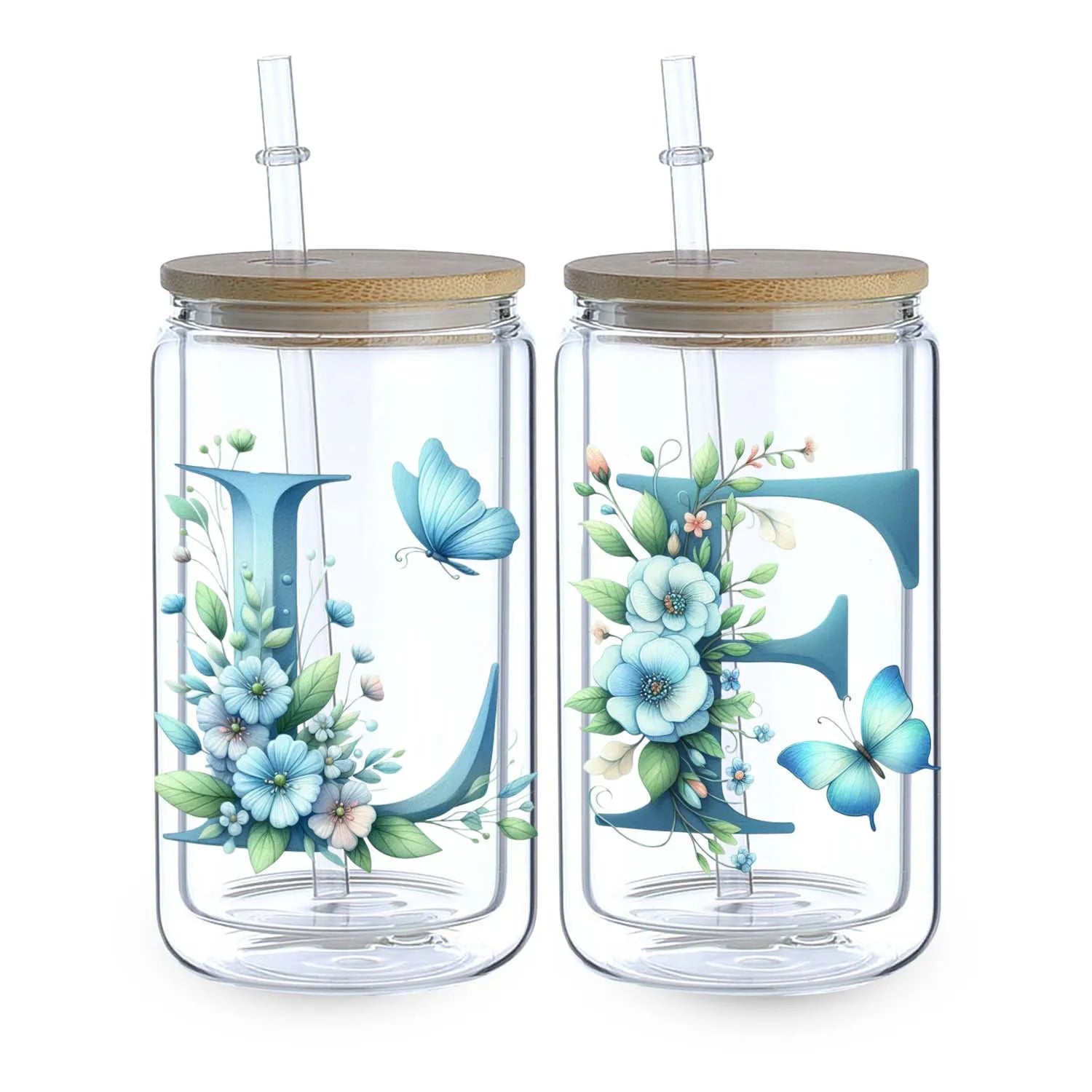 1 set of A~Z letter flower UV DTF transfer stickers, waterproof wipe transfer stickers, suitable for glasses