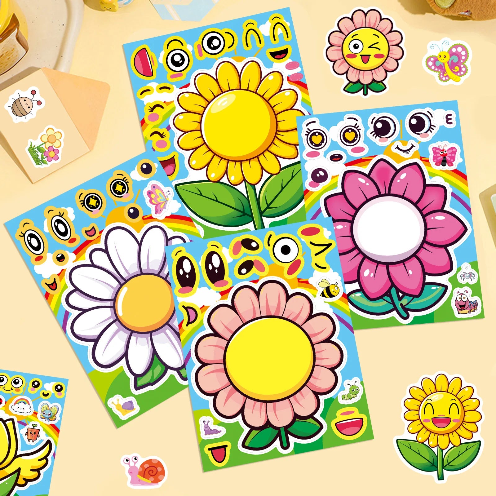 8/16/24 Pcs Cartoon Sunflower Large Size Puzzle Creative Stickers for Gift Decoration Suitcase Notebook Fridge Car Reusable