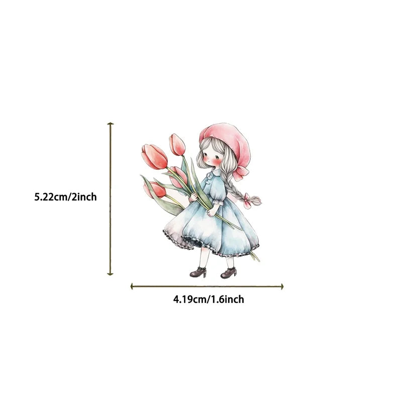 52PCS Cute Watercolor Fairy Tale PET Sticky Sticker Aesthetic Tear Open DIY Decoration Scrapbooking Sketchbook Supplies for Kids