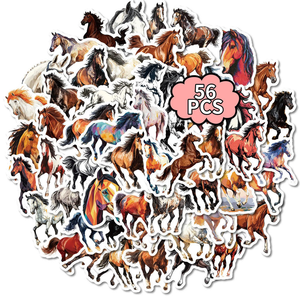 56/112PCS Dynamic Running Horse Stickers Oil Painting Horse Pattern Handmade Account Decoration Retro Animal Stickers