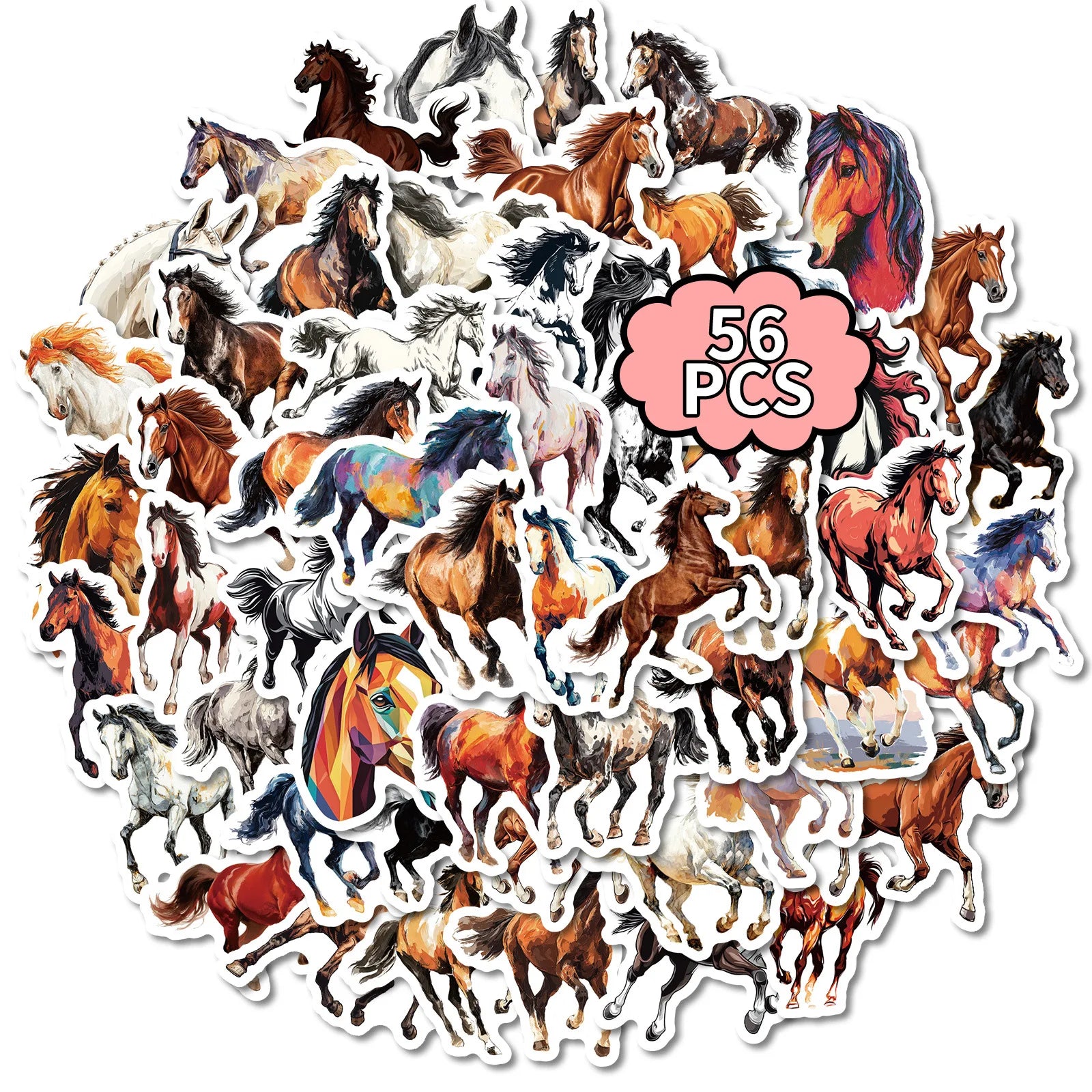 56/112PCS Dynamic Running Horse Stickers Oil Painting Horse Pattern Handmade Account Decoration Retro Animal Stickers