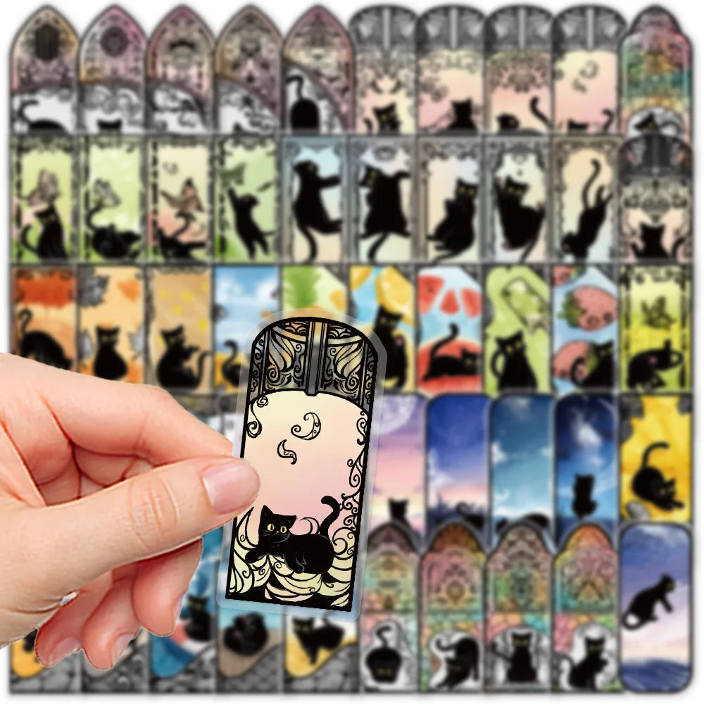 50PCS Transparent PET Cartoon Novelty Cat Imagination Stickers Decorative Luggage Laptop Stationery Reward Stickers