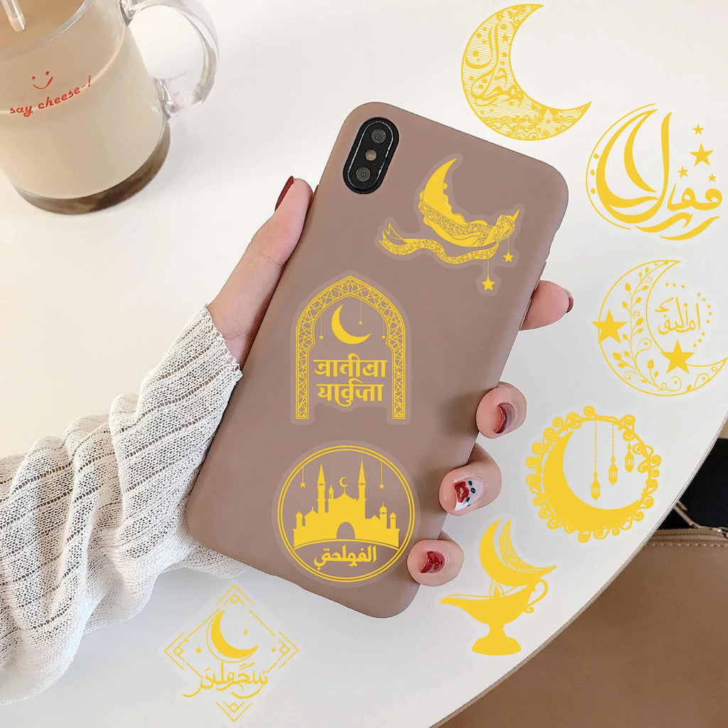 50PCS Eid Mubarak Print Stickers Notebook Gold Stamping Laptop Bicycle Graffiti Luggage Cartoon Suitcase Graffiti Laptop Sticker