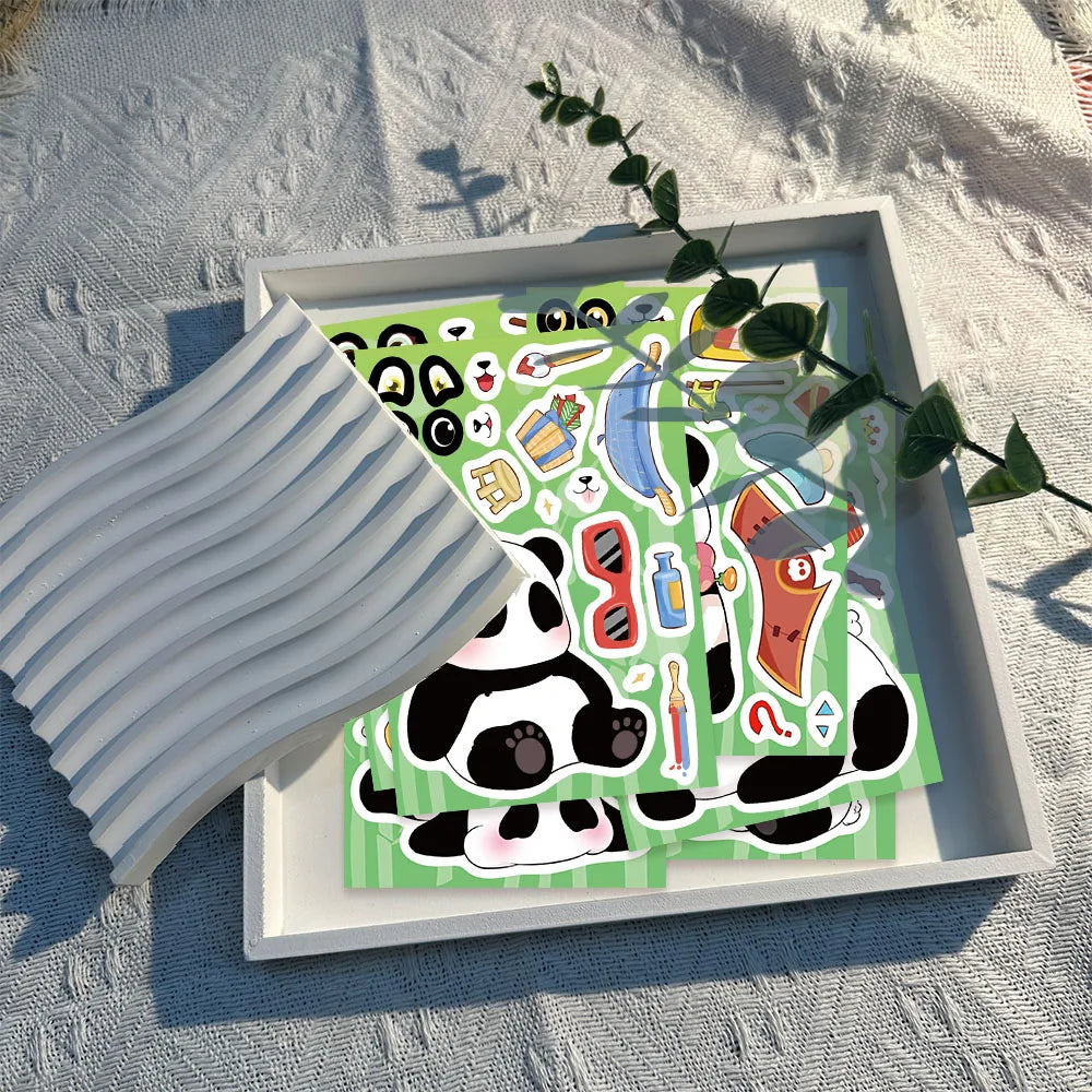 8PCS Cartoon Cute Panda Collage Toy DIY Puzzle Stickers Luggage Tablet Computer Speaker Skateboard Waterproof Stickers