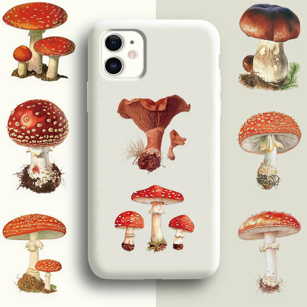 50PCS Retro Mushroom Decorative Cartoon Stickers Fun Stickers DIY Manual Scrapbook Fixed Phone Laptop Stickers Toy