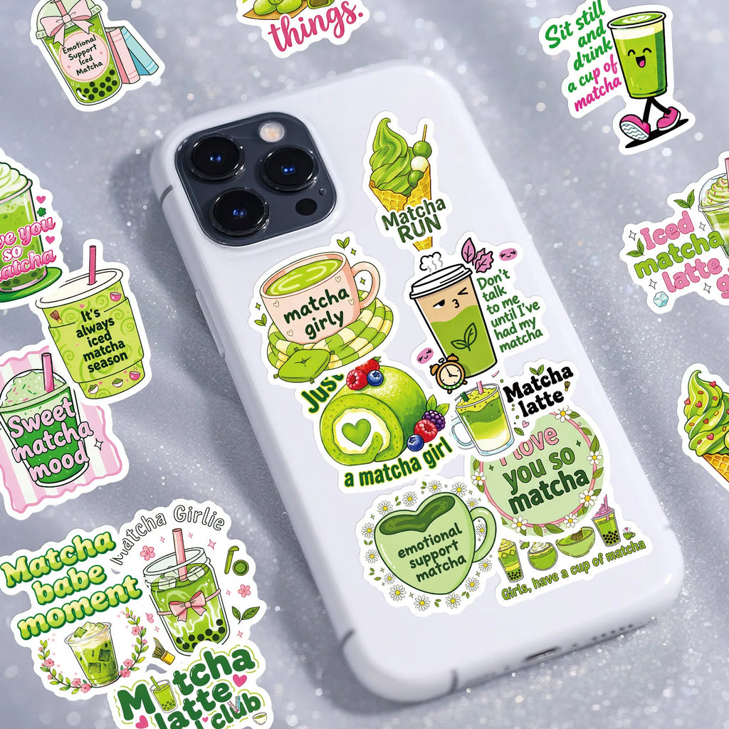 56PCS Matcha Style Cute Stickers Fun Phrase Decals Student Stationery DIY Phone Tablet Luggage Decor Aesthetic Decal Sticker