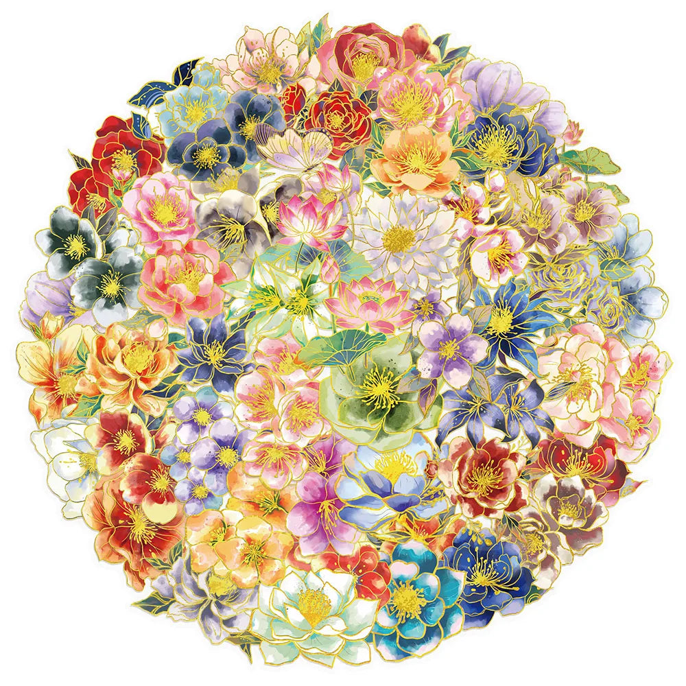 50PCS Elegant Floral Decorative Stickers, Computer Scrapbook, Phone Case, Toy Decoration, Hot Stamping Stickers