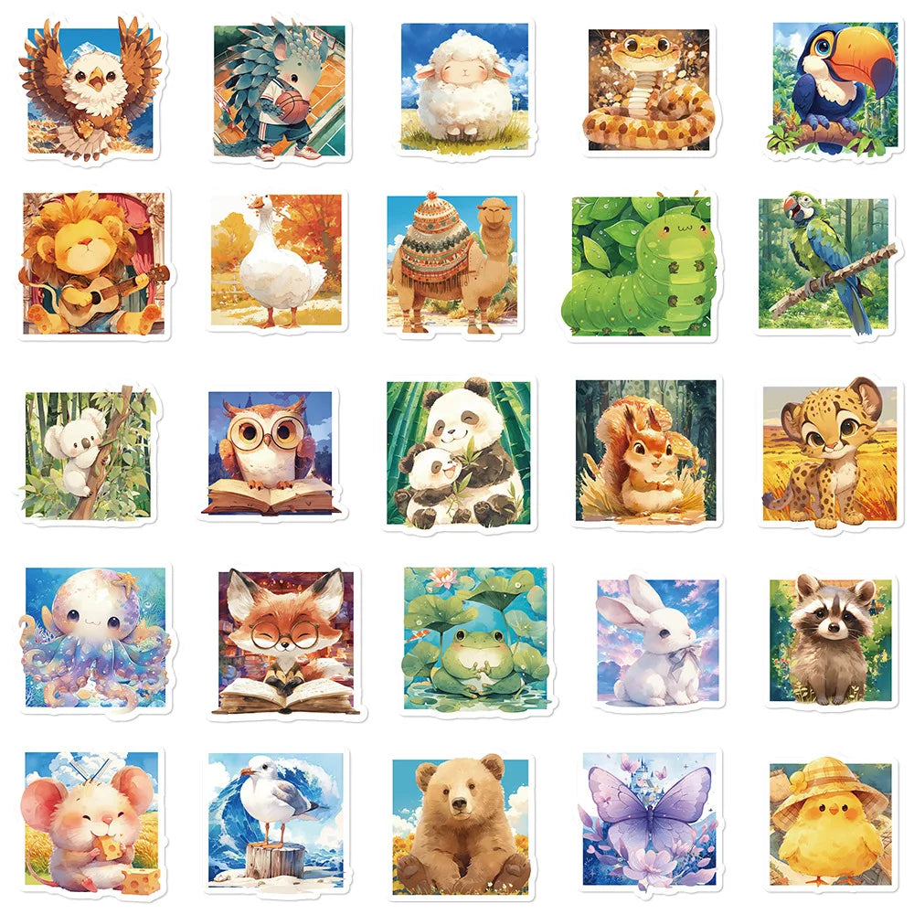50/100PCS Animal World Stationery Decoration Stickers Laptop Handbooks Mobile Waterproof DIY Stickers