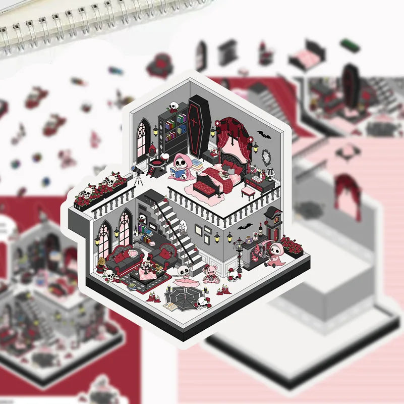 Cartoon Scenery Gothic Castle Stickers Miniature World 3D House Decompression DIY Scene Stationery Children Stickers