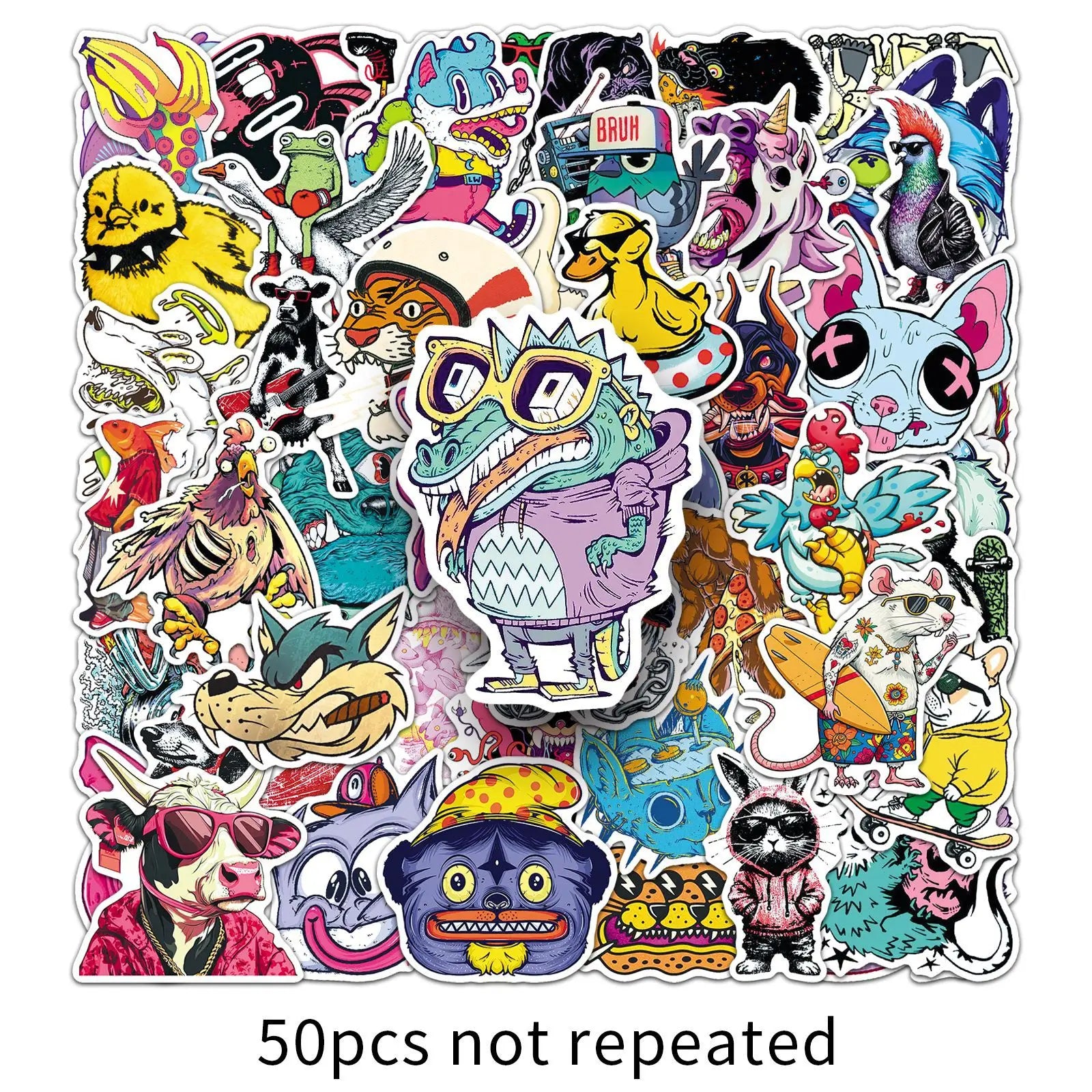 50Pcs Trendy Funny Animal Stickers Phone Laptop Notebook Stationery Suitcase Cup Cute DIY Decals Waterproof Decor Sticker