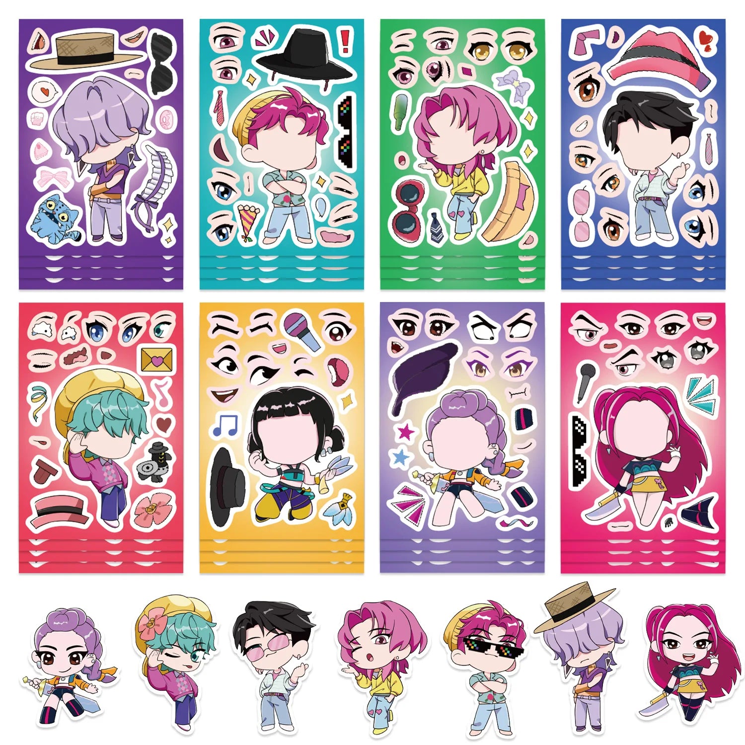8/16/24PCS Toy Puzzle Stickers Anime Make a Face Stickers DIY Handicrafts Waterproof Stickers