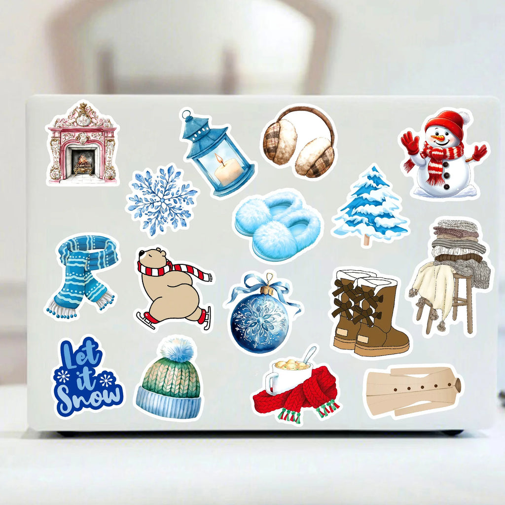 50/100 Pcs Nordic Style Winter Atmosphere Doodle Stickers for Cup Notebook Skate Stationery Box File Holder Helmet Removable