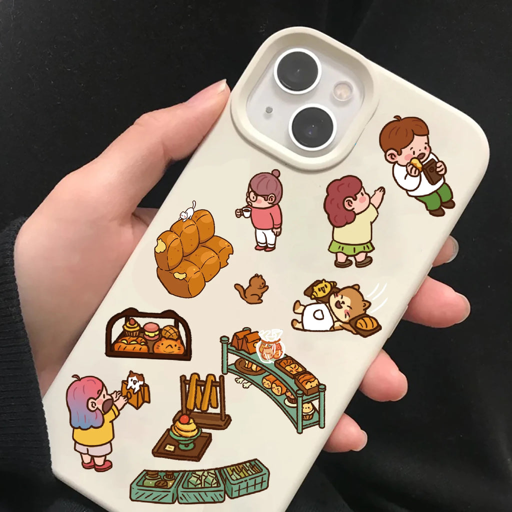 3PCS Meow Bread House Print Scenery Sticker Notebook Aesthetic Gifts Coffee Stationery Home Motorcycle Casual Gifts Stickers