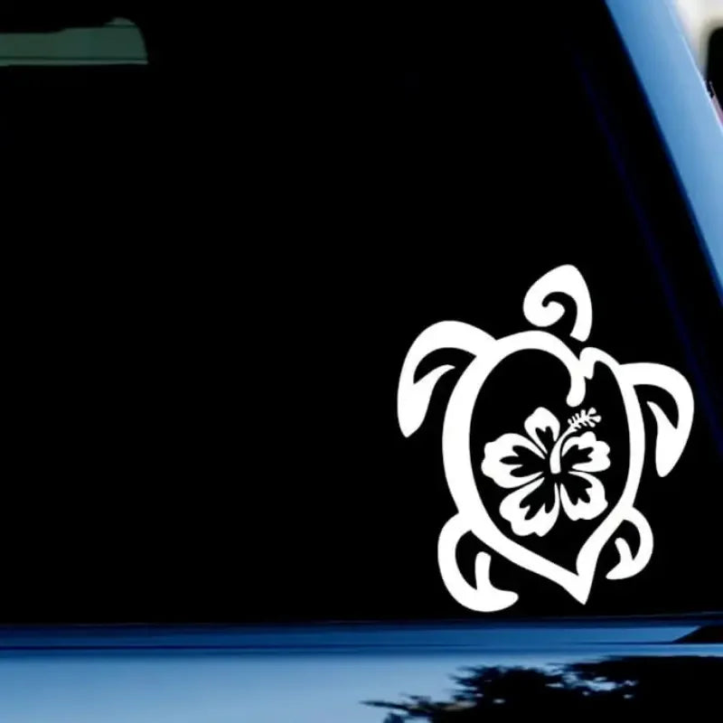 Make a Splash with this Vibrant Hibiscus Sea Turtle Car Decal!
