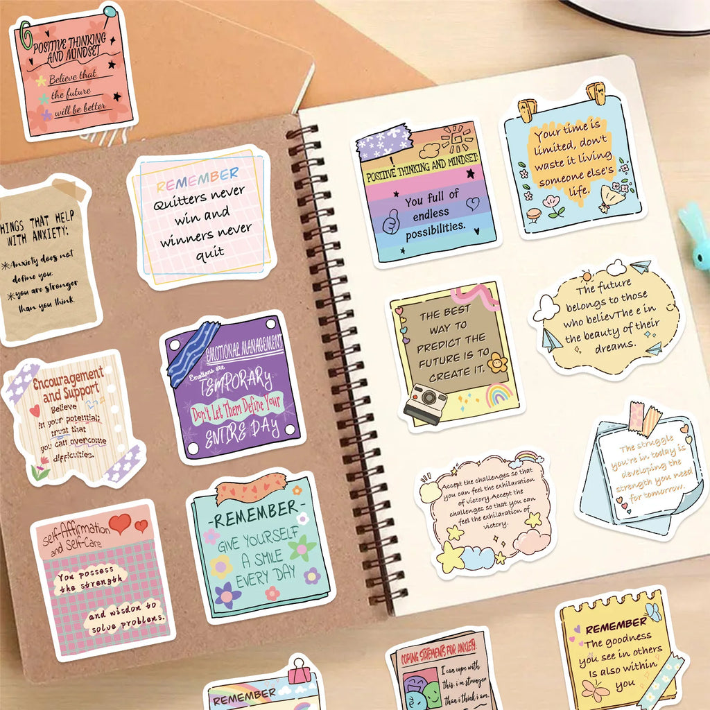 50/100PCS Cartoon Motivational Note Doodle Stickers, Inspiring School Decals for Guitar Notebook Stationery DIY