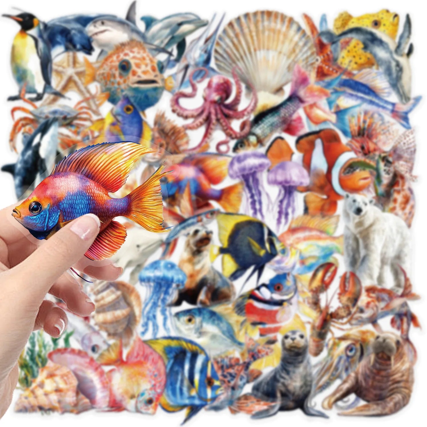 50PCS Marine Animal Cartoon Stickers Octopus Shell Fish DIY Scrapbooking Stationary Travel Luggage Laptop Waterproof PET Sticker