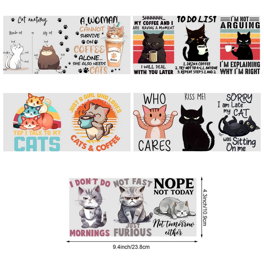 5 Sheet Animal UV DTF Cup Stickers, DTF Friction Transfer Stickers, Waterproof Cartoon Transfer Stickers for 16 Ounces Glass Cup
