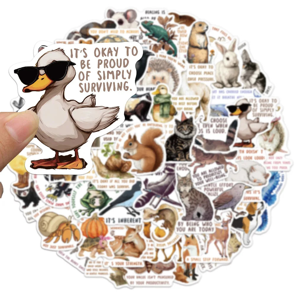 50PCS Medieval Animal Quotes Fun Stickers DIY Handmade Album Fixed Phone Laptop Stickers Toy