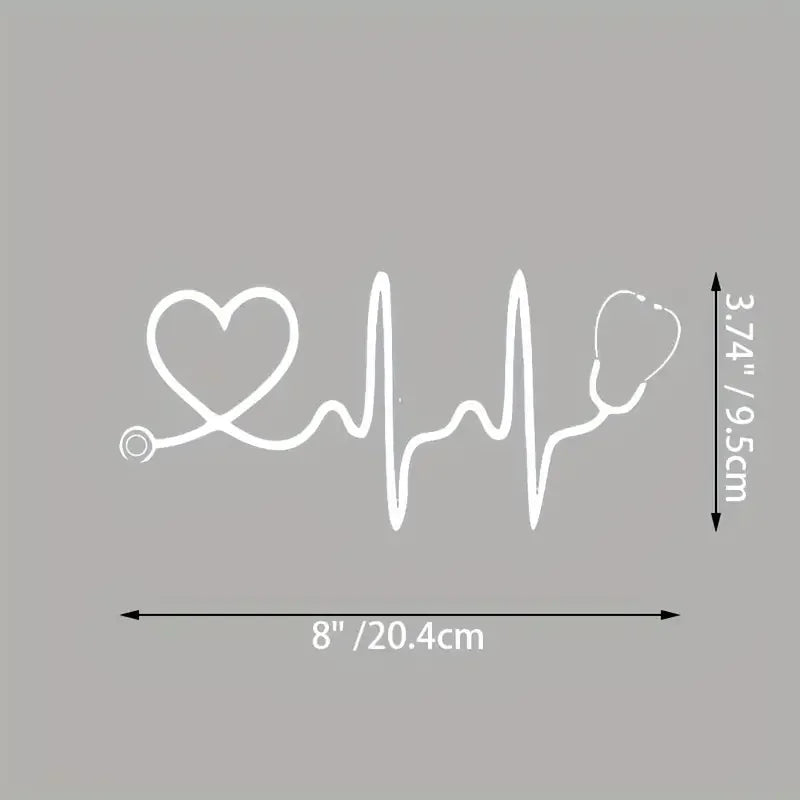 8-inch Engraved Cutout White Reflective Decal With Large Stethoscope Heart Vinyl Decal For Car Bumpers, Trucks, Vans, Laptops Or