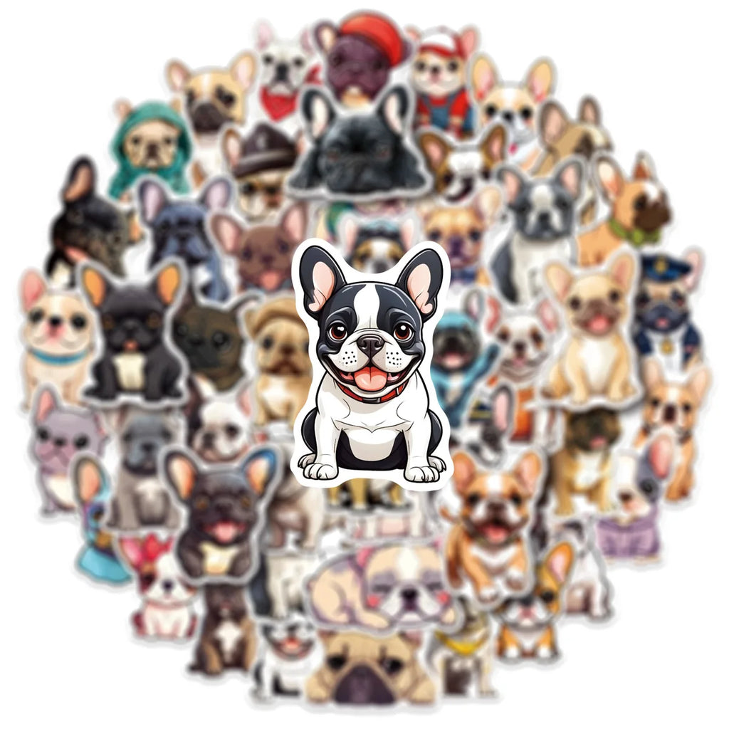50/100 Pcs New Cartoon French Bulldog HD Colorful Stickers for Suitcase Thermos Stationery Box Toy Shelf Fridge Removable Decals
